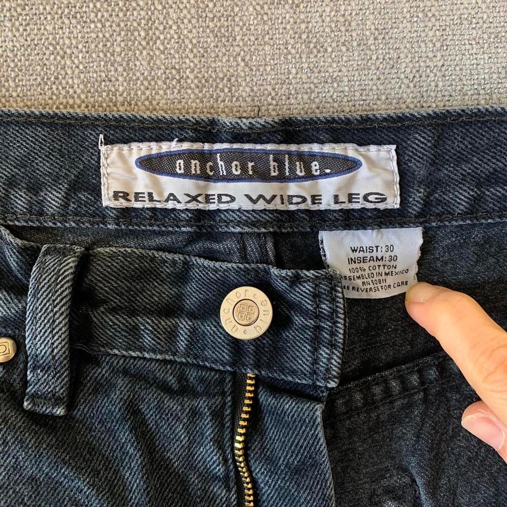 Y2K Anchor Blue Wide Leg Faded Black Denim Jeans